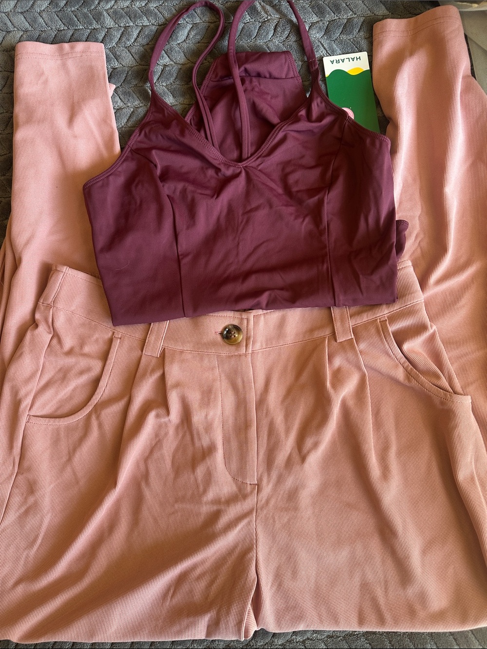 HALARA- Pink trousers with Burgundy bodysuit